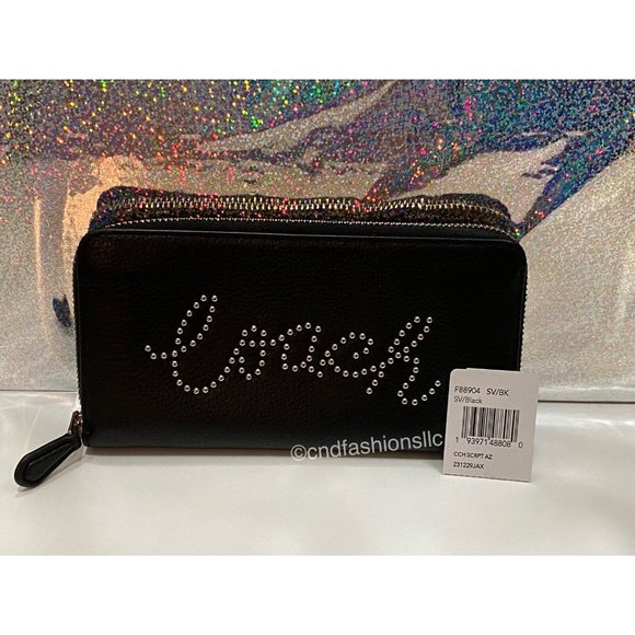 COACH BLACK LEATHER Accordion Zip Wallet w/Studded Coach Script + TISSUE PAPER - Picture 12 of 16